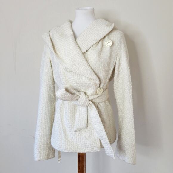 BCBGMAXAZRIA Ivory Tweed Belted Short Coat - Picture 1 of 9